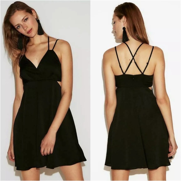 Express Dresses & Skirts - Express Black Satin Cut Out Babydoll Mini Dress